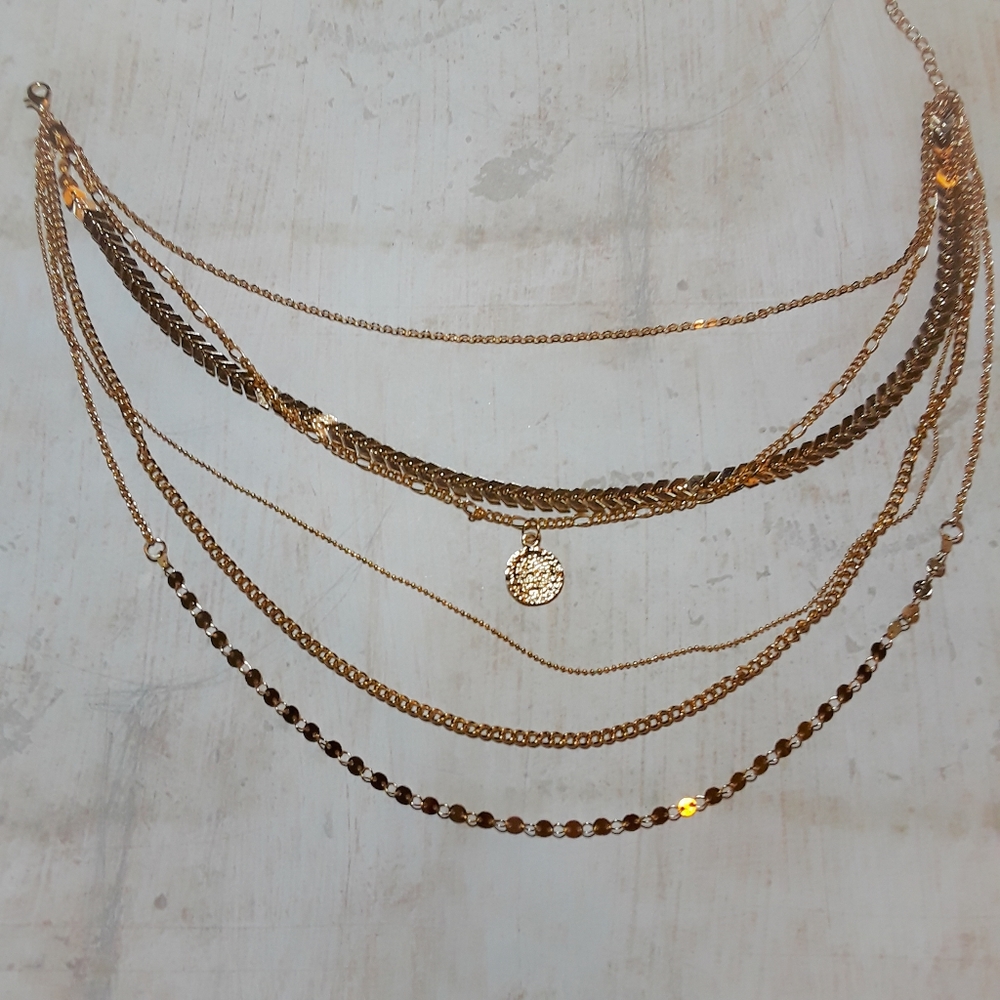 Gold Boho Varied Multi-Layered Coin Necklace - Picture 2 of 9